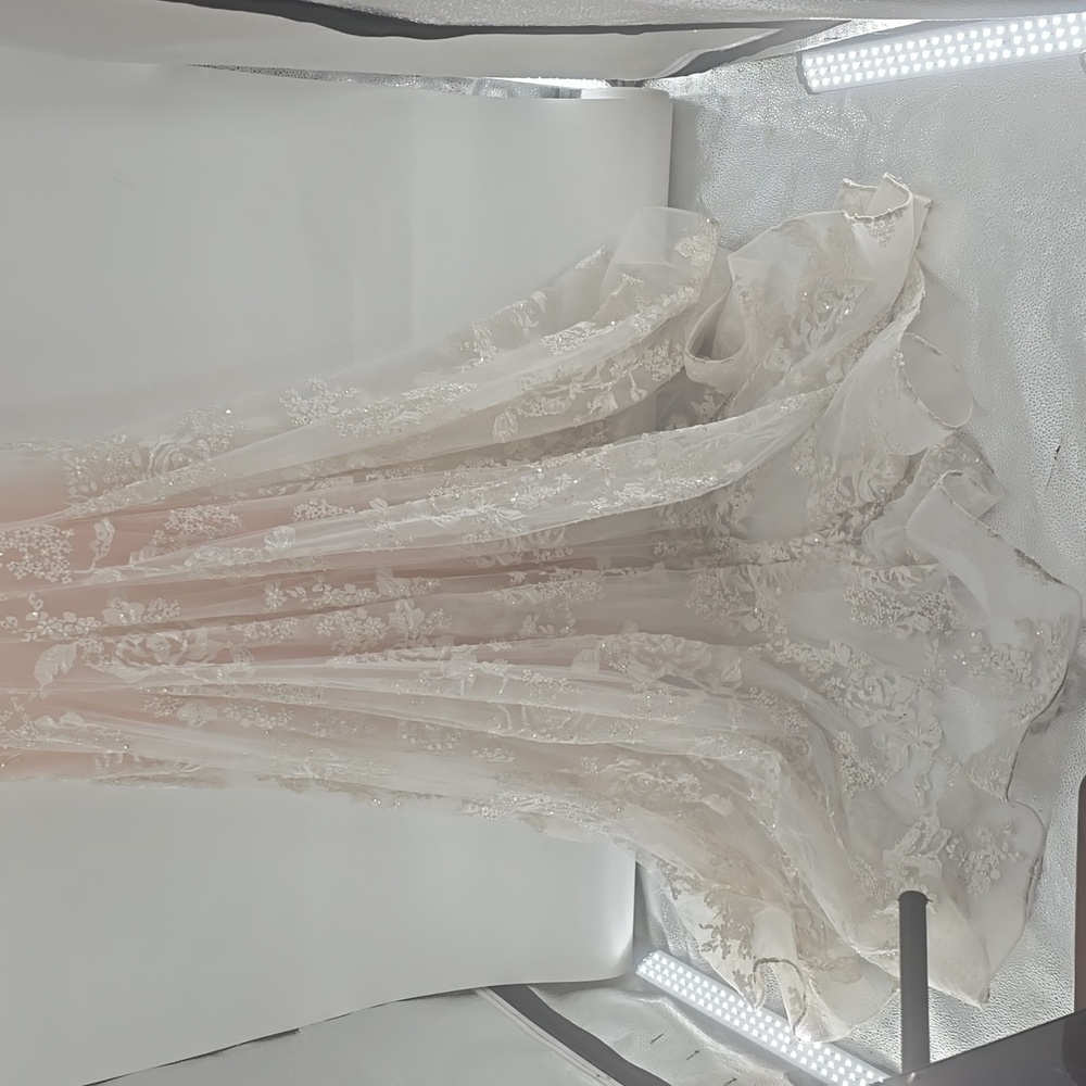 Marchesa Essence Blush Elegant Lace Wedding Gown - Picture 16 of 17